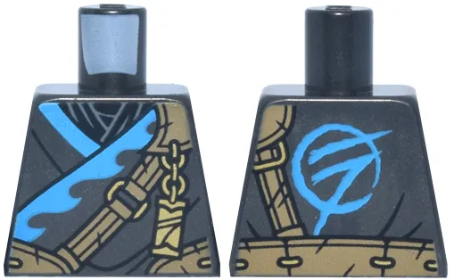 Torso Tunic with Dark Azure Trim, Black Shirt, Dark Tan Strap, Gold Clasp and Charm with Ninjago Logogram Letter N Pattern