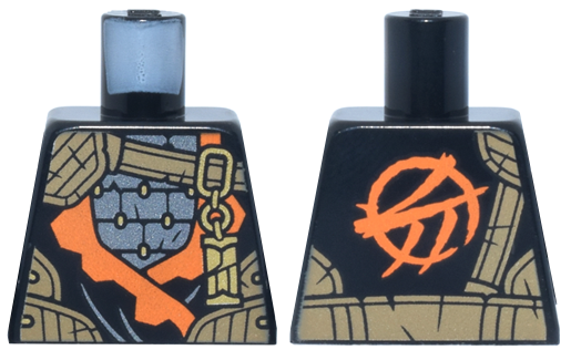 Torso Tunic with Orange Trim, Dark Silver Armor, Dark Tan Strap, Gold Clasp and Charm with Ninjago Logogram Letter C Pattern