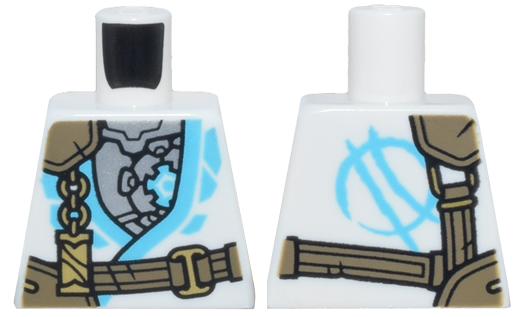 Torso Tunic with Medium Azure Trim, Silver Mechanical Armor, Dark Tan Strap, Gold Clasp and Charm with Ninjago Logogram Letter Z Pattern