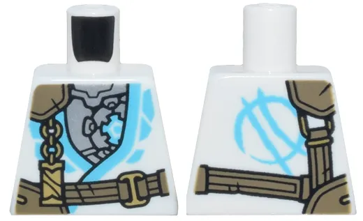 Torso Tunic with Medium Azure Trim, Silver Mechanical Armor, Dark Tan Strap, Gold Clasp and Charm with Ninjago Logogram Letter Z Pattern