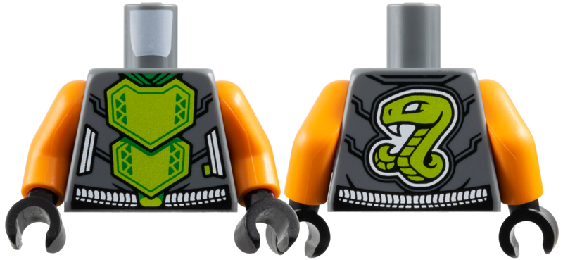 Torso Armor, Lime Breastplate with Bright Green Triangles and Trim, White Belt, Snake on Back Pattern / Orange Arms / Black Hands