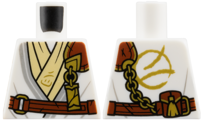 Torso Tunic with Light Bluish Gray Trim, Tan Layer, Reddish Brown Strap, Gold Clasp and Charm with Ninjago Logogram 'WU' Pattern