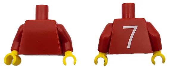 Torso Soccer Plain with White Number 7 on Back Pattern / Red Arms / Yellow Hands