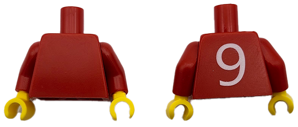 Torso Soccer Plain with White Number 9 on Back Pattern / Red Arms / Yellow Hands
