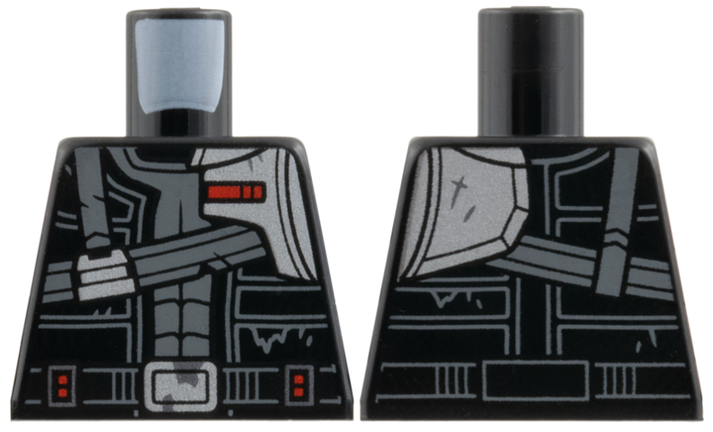 Torso Vest Open, Dark Bluish Gray Straps, Silver Shoulder Panel, Belt with Buckle, Red Rectangles Pattern