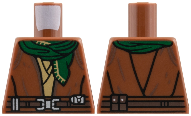 Torso SW Robe over Dark Tan Shirt, Belt with Silver Buckle and Dark Brown Pouches, Dark Green Scarf Pattern