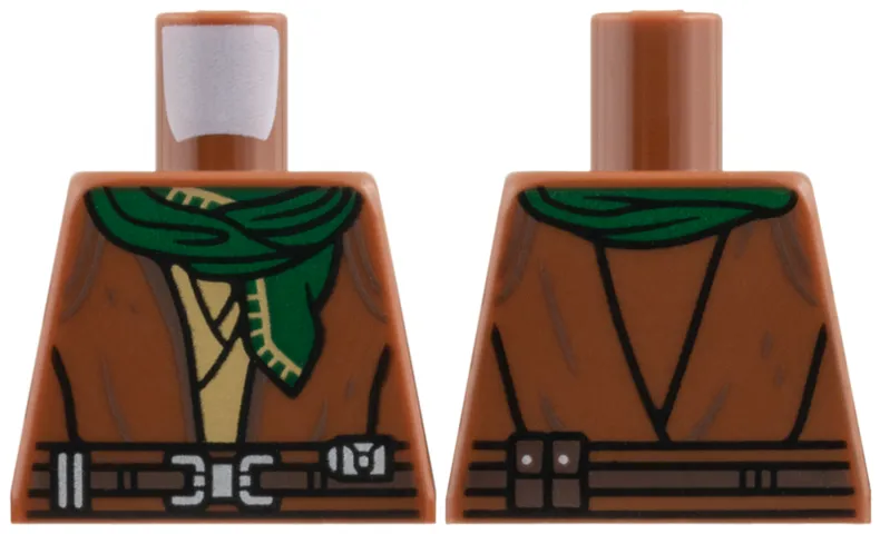 Torso SW Robe over Dark Tan Shirt, Belt with Silver Buckle and Dark Brown Pouches, Dark Green Scarf Pattern