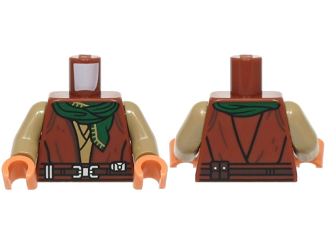 Torso SW Robe over Dark Tan Shirt, Belt with Silver Buckle and Dark Brown Pouches, Dark Green Scarf Pattern / Dark Tan Arms / Nougat Hands