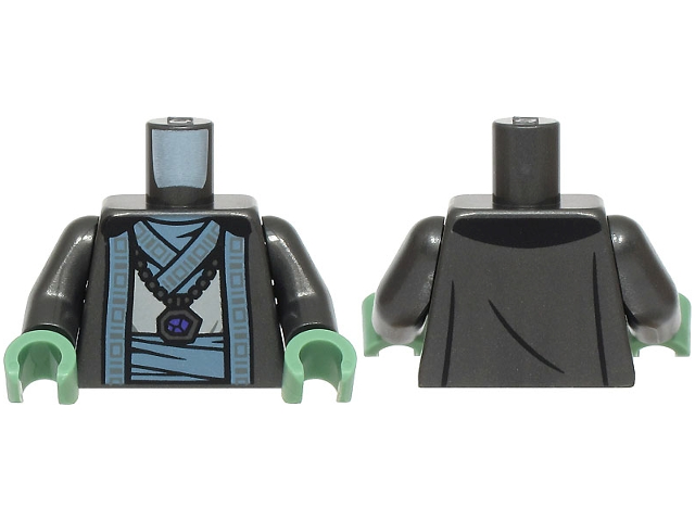 Torso SW Robe over Light Bluish Gray Shirt, Sand Blue Trim and Waistband, Pendant Necklace Pattern / Pearl Dark Gray Arms / Sand Green Hands