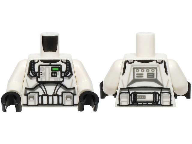 Torso SW Armor Clone Pilot with Belt with Boxes, Life Support System with Dark Bluish Gray Tubes and Bright Green Display Pattern / White Arms / Black Hands