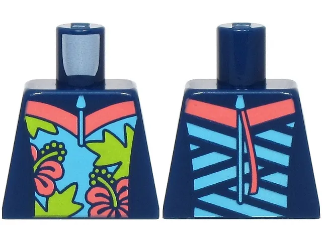 Torso Wetsuit with Medium Azure and Coral Panels, Stripes, Zipper and Flowers and Lime Palm Leaves Pattern (BAM)