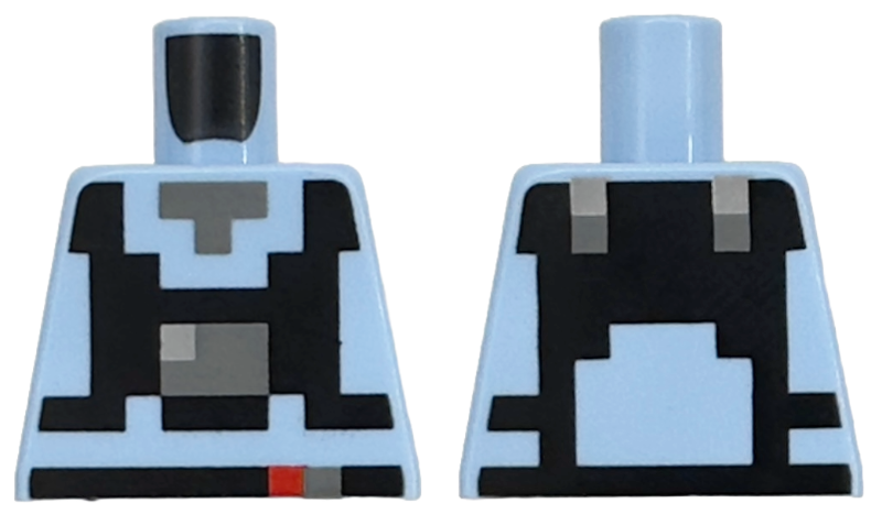 Torso Pixelated Dark Bluish Gray Neck, Black Straps and Belt with Red and Dark Bluish Gray Squares Pattern