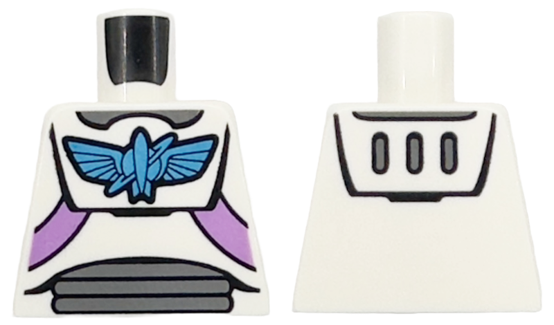 Torso Spacesuit with Dark Azure Star Command Logo, Dark Bluish Gray Neck and Stomach Panels, Medium Lavender Straps Pattern