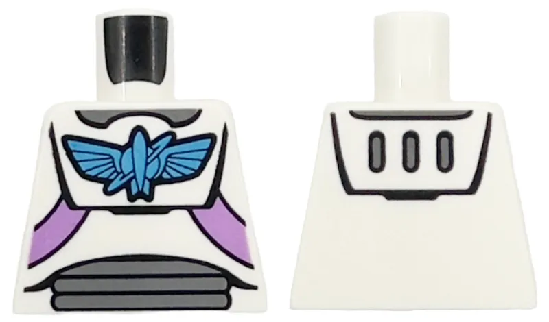 Torso Spacesuit with Dark Azure Star Command Logo, Dark Bluish Gray Neck and Stomach Panels, Medium Lavender Straps Pattern