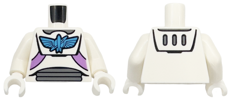 Torso Spacesuit with Dark Azure Star Command Logo, Dark Bluish Gray Neck and Stomach Panels, Medium Lavender Straps Pattern / White Arms / White Hands