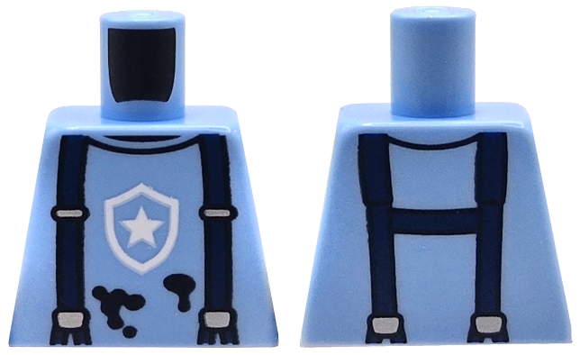 Torso Police Sleeveless Shirt with White Star Badge Logo, Dark Blue Suspenders and Black Splotches Pattern