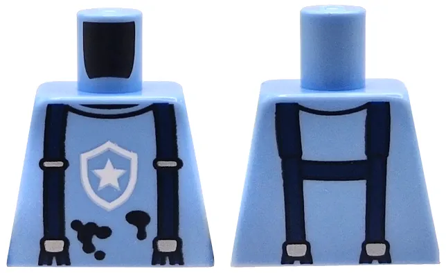 Torso Police Sleeveless Shirt with White Star Badge Logo, Dark Blue Suspenders and Black Splotches Pattern