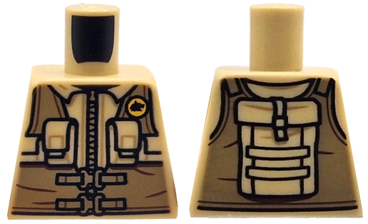 Torso Jacket with Zipper, Dark Tan Utility Harness with Yellow Badge, Pockets, Pouches and Backpack Pattern