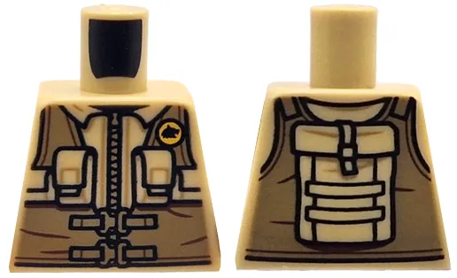 Torso Jacket with Zipper, Dark Tan Utility Harness with Yellow Badge, Pockets, Pouches and Backpack Pattern