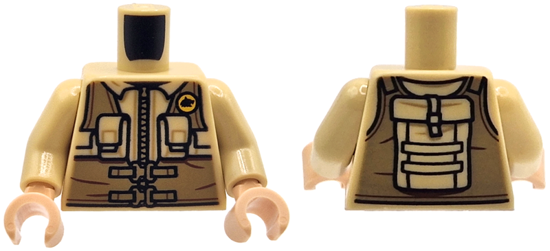 Torso Jacket with Zipper, Dark Tan Utility Harness with Yellow Badge, Pockets, Pouches and Backpack Pattern / Tan Arms / Light Nougat Hands