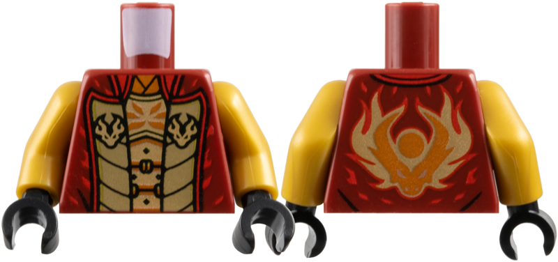 Torso Vest with Dark Tan Lapels over Gold Breastplate, Dragon Logos Pattern / Pearl Gold Arms / Black Hands