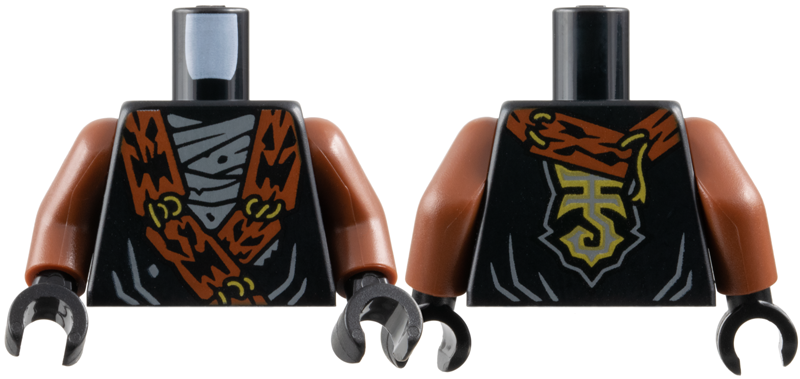 Torso Tunic with Dark Orange Wide Lapels, Gold Lacing, Dark Bluish Gray Wrapping Pattern / Reddish Brown Arms / Black Hands