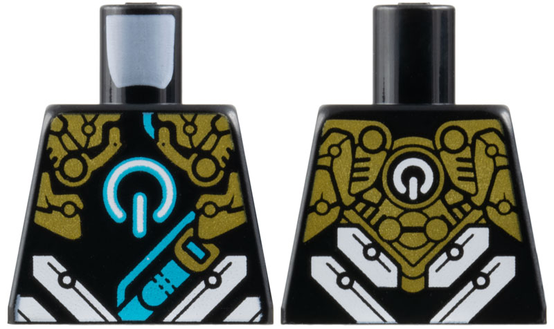 Torso Gold Armor, White Power Button Logo with Medium Azure Outline, Diagonal Stripes and Strap Pattern