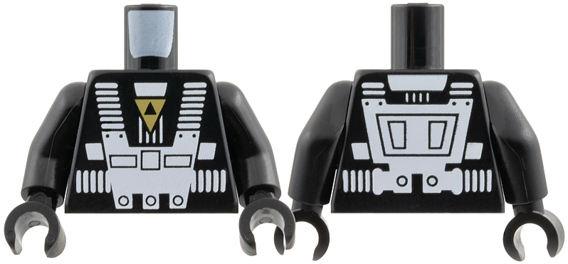 Torso Space White Harness and Chest Panel with Rivets, Gold Blacktron I Logo Pattern / Black Arms / Black Hands