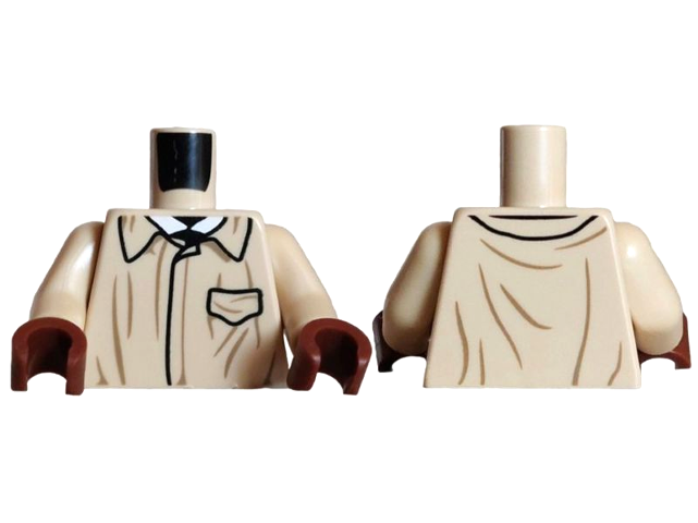 Torso Harry Potter Protective Overcoat with Dark Tan Wrinkles, Black Pocket and Large Collar over White Shirt Pattern / Tan Arms / Reddish Brown Hands