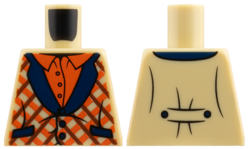 Torso Vest with Dark Blue Collar and Pockets over Reddish Orange Shirt Pattern