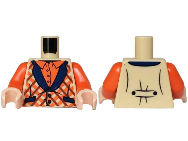 Torso Vest with Dark Blue Collar and Pockets over Reddish Orange Shirt Pattern / Reddish Orange Arms / Light Nougat Hands