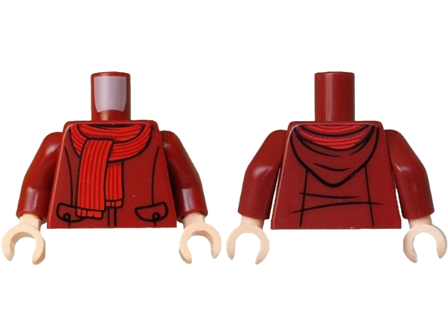 Torso Hoodie with Black Trim and Pockets, Red Striped Scarf Pattern / Dark Red Arms / Light Nougat Hands