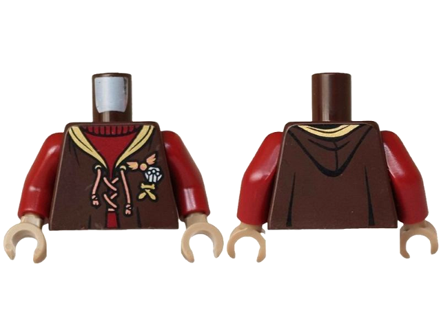 Torso Hoodie with Gold Trim, Copper Laces and Golden Snitch over Dark Red Sweater Pattern / Dark Red Arms / Dark Tan Hands