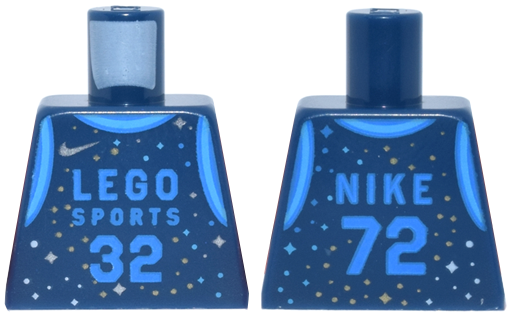 Torso Basketball Uniform with Dark Azure 'LEGO SPORTS 32' and 'NIKE 72' and Silver and Gold Sparkles and Swoosh Logo Pattern