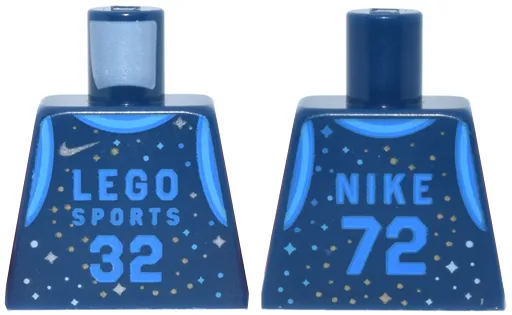 Torso Basketball Uniform with Dark Azure 'LEGO SPORTS 32' and 'NIKE 72' and Silver and Gold Sparkles and Swoosh Logo Pattern