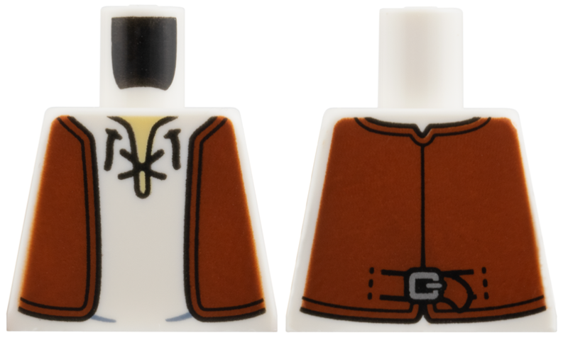 Torso Reddish Brown Leather Vest Open, Shirt with Black Laces, Tan Undershirt, Silver Buckle on Back Pattern