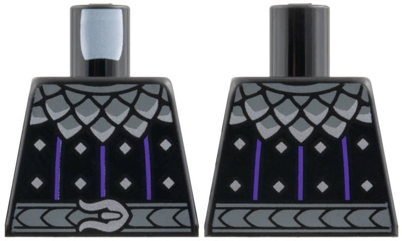 Torso Castle Surcoat and Armor, Dark Purple Stripes, Dark Bluish Gray and Dark Silver Collar, Silver Diamonds, Belt with Buckle Pattern