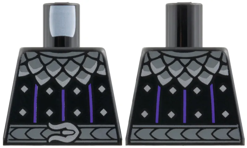 Torso Castle Surcoat and Armor, Dark Purple Stripes, Dark Bluish Gray and Dark Silver Collar, Silver Diamonds, Belt with Buckle Pattern