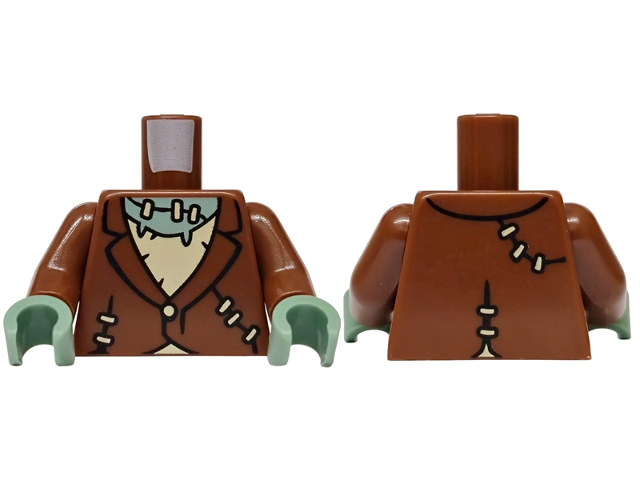 Torso Torn Jacket, Tan Tattered Shirt, Stitches on Front and Back, Sand Green Neck Pattern (Frankenstein Monster) / Reddish Brown Arms / Sand Green Hands