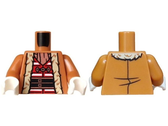 Torso Coat with Tan Fur Lining over Red and White Vest, Black and Copper Belt, Buckles and Scarf Pattern / Medium Nougat Arms / White Hands