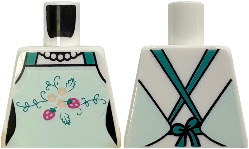 Torso Female Light Aqua Apron with Leaves, Light Nougat Flowers and Dark Pink Strawberries, Dark Turquoise Straps, Beaded Necklace Pattern