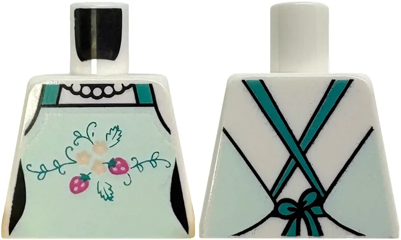 Torso Female Light Aqua Apron with Leaves, Light Nougat Flowers and Dark Pink Strawberries, Dark Turquoise Straps, Beaded Necklace Pattern