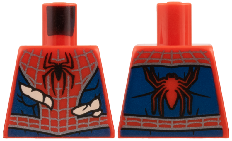 Torso Spider-Man Costume, Black Spider, Silver Webbing, Dark Blue Side Panels, Light Nougat Skin Behind Tears Pattern