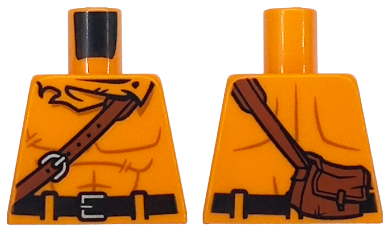 Torso with Muscles Outline, Black Belt, Reddish Brown Shoulder Bag, Silver Buckles Pattern