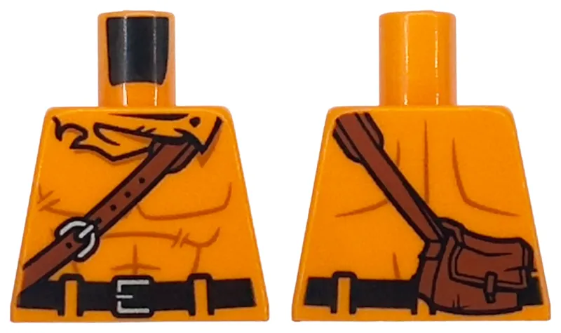 Torso with Muscles Outline, Black Belt, Reddish Brown Shoulder Bag, Silver Buckles Pattern
