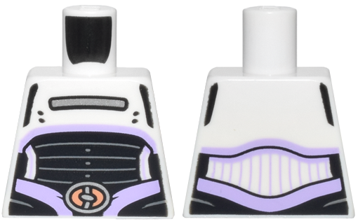 Torso Cropped Top with Silver Bar and Lavender Trim over Black Robe with Light Bluish Gray Lines, Nougat Belt Buckle Pattern