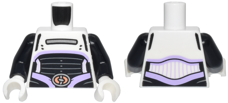 Torso Cropped Top with Silver Bar and Lavender Trim over Black Robe with Light Bluish Gray Lines, Nougat Belt Buckle Pattern / Black Arms / White Hands