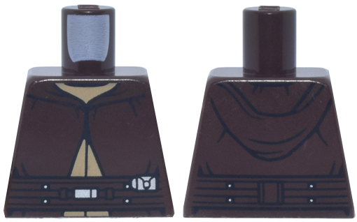 Torso SW Jedi Robe with Long Hood, Belt with Silver Buckles and Dark Tan Undershirt Pattern