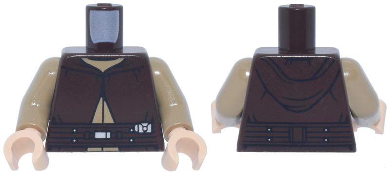 Torso SW Jedi Robe with Long Hood, Belt with Silver Buckles and Dark Tan Undershirt Pattern / Dark Tan Arms / Light Nougat Hands