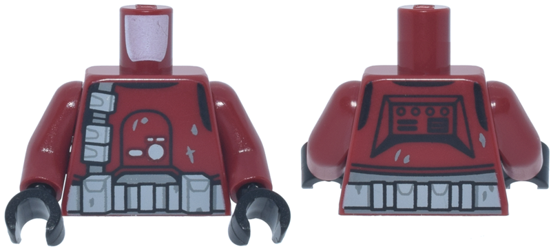 Torso SW Galactic Marine Clone Trooper Armor, Light Bluish Gray and Black Markings, Belt and Strap with Pouches Pattern / Dark Red Arms / Black Hands
